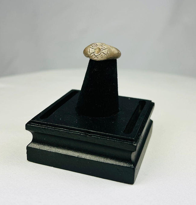 Antique silver ring with thin rounded band and natural aged patina