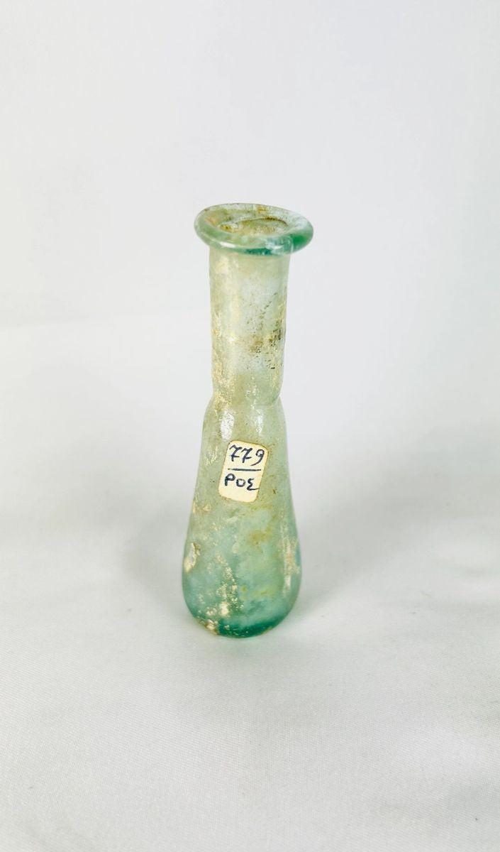 Ancient Roman hand-blown glass bottle 1st BCE–4th CE with cylindrical neck