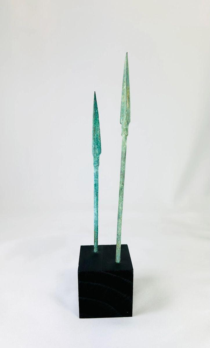 Ancient bronze spearheads with leaf-shaped tapered blades Bronze or Iron Age