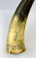 Colonial American powder horn with scrimshaw engravings of Fort William Henry and Jonathan Bagley