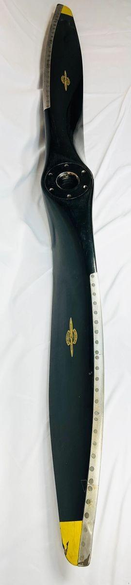 Early 20th-century Flottorp wooden airplane propeller with aluminum trim