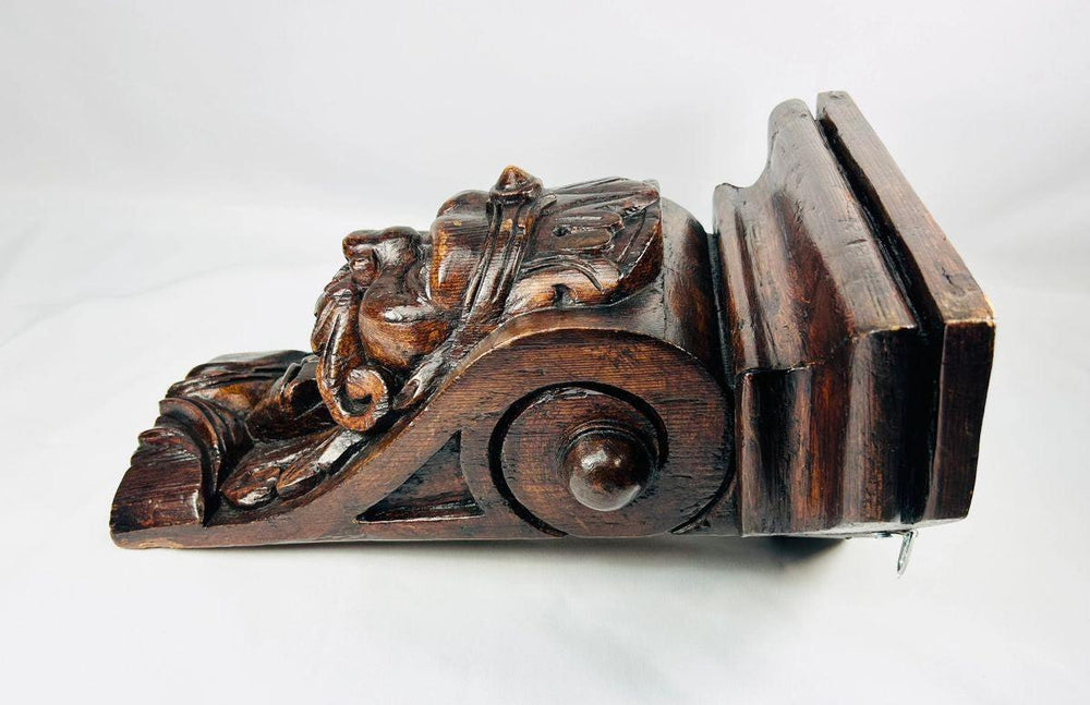 Hand-carved antique European corbel dark natural patina 19th century