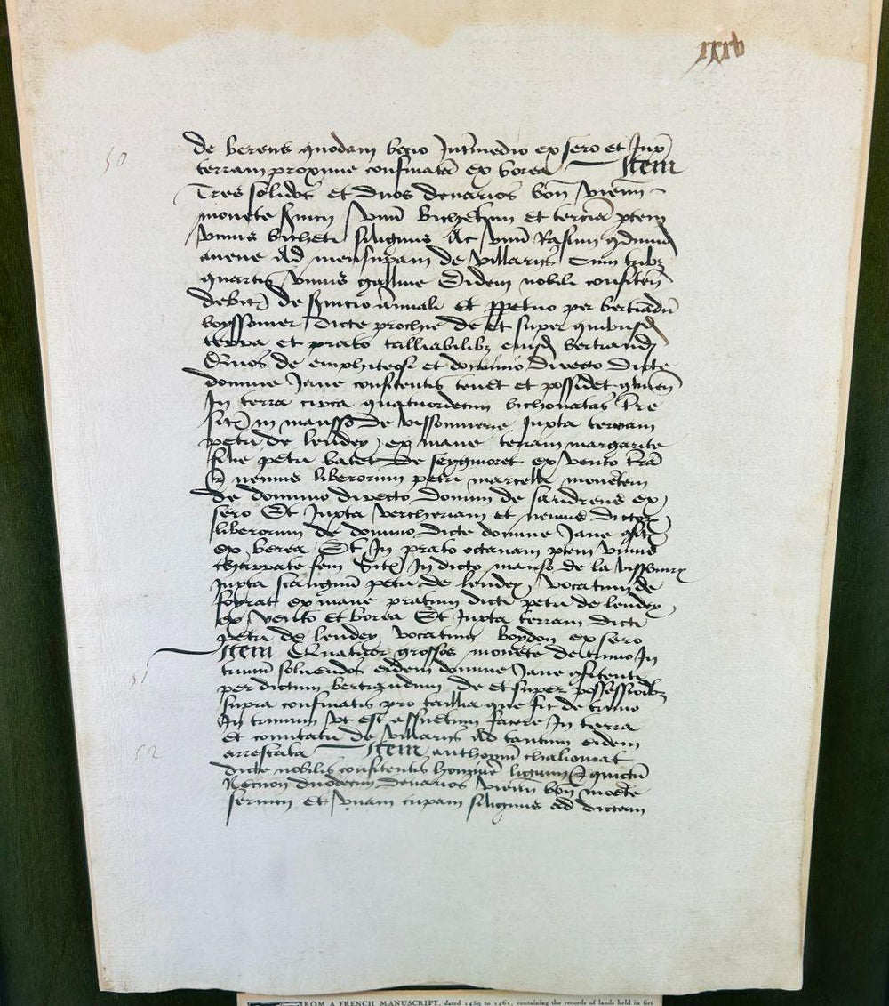 15th-century French rent roll professionally framed with English translation