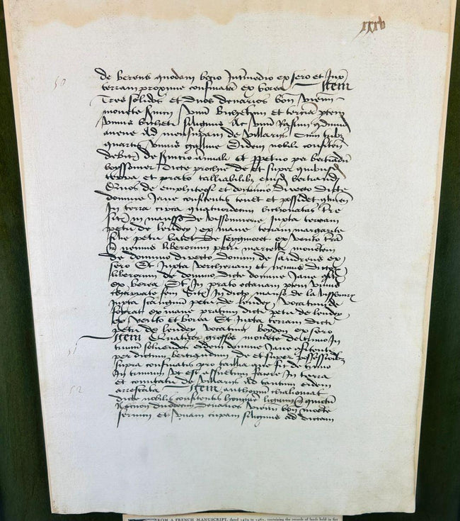15th-century French rent roll professionally framed with English translation