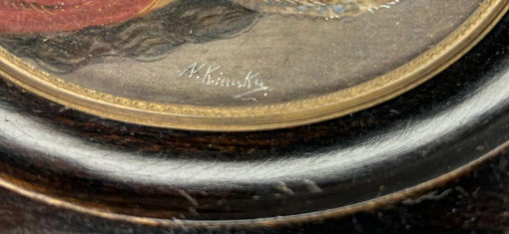 Detail of signature on a 19th-century miniature portrait attributed to N. Kimsky