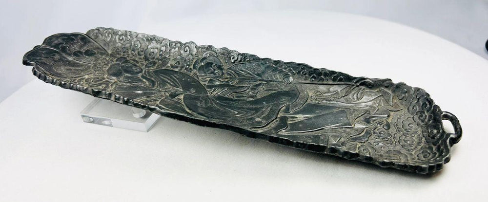 Antique Qing Dynasty cast metal scholar’s tray with Daoist immortals