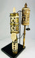 Antique Tibetan prayer wheels featuring floral motifs and custom stands
