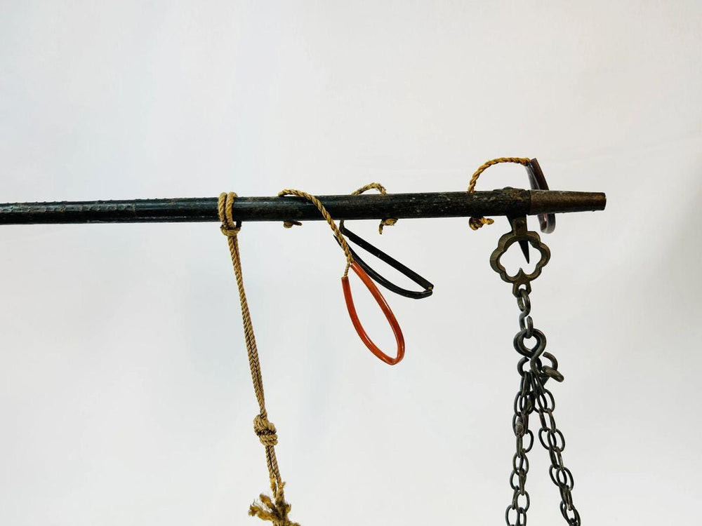 Antique Mughal-era Indian steelyard balance scale with iron beam