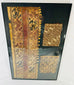 Ancient Andean textile pieces with geometric designs and preserved color from the Chancay culture.
