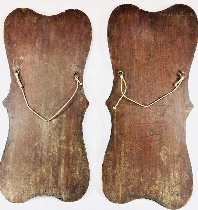 Pair of Victorian Chinoiserie wall panels with painted Asian courtly scenes