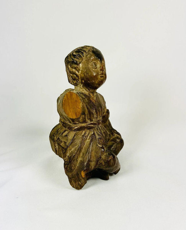 Antique Colonial Latin American devotional wooden figurine with traces of polychrome