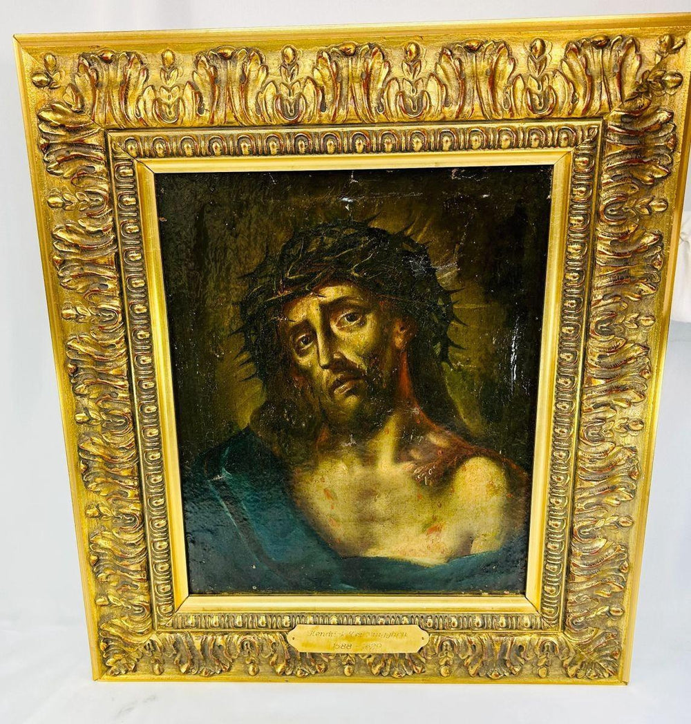 Baroque religious oil painting with rich chiaroscuro lighting and emotion