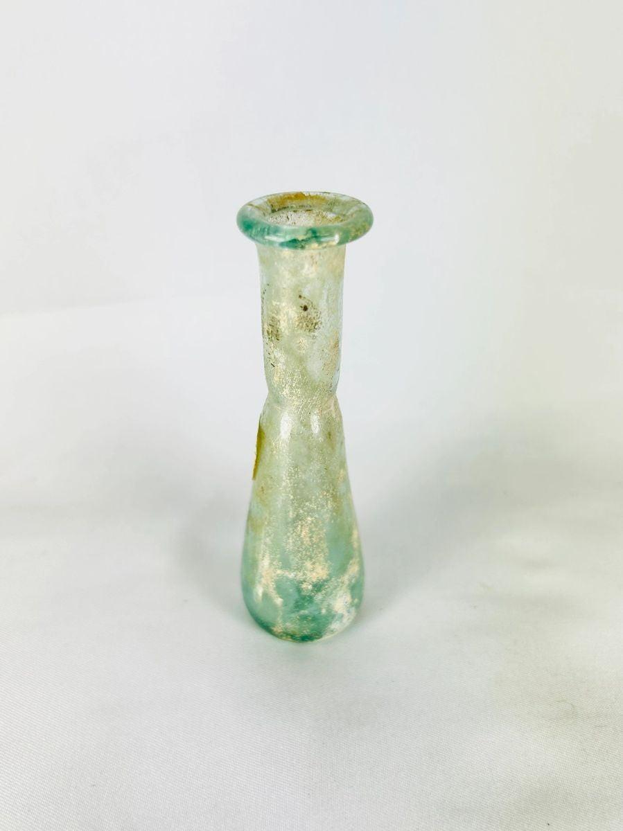 Roman glass vessel elongated neck rounded body used for perfumes and ointments