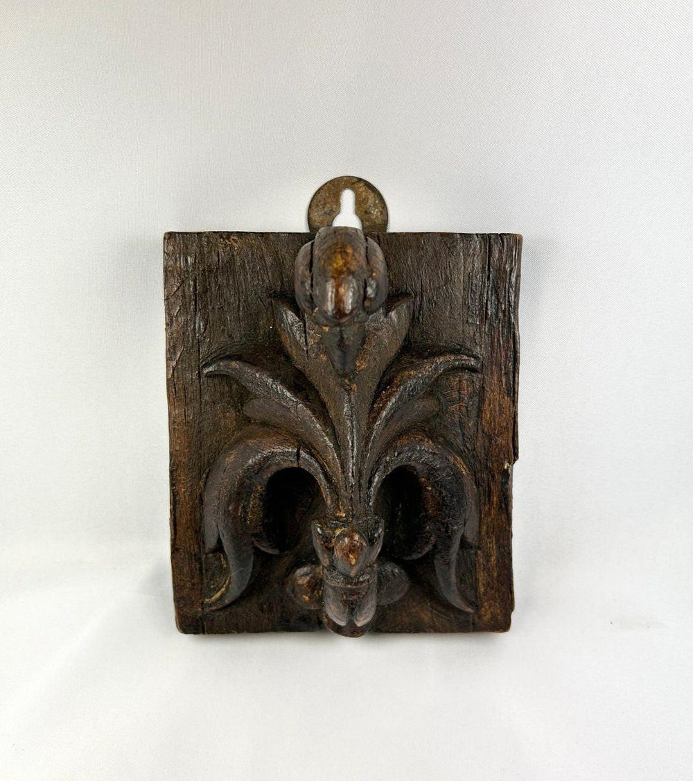 Historic Christian devotional artifact, 16th century carved wooden panel with pelican symbolism and polychrome traces