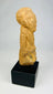 Sokoto terracotta figurine—angled left-side view on museum stand, ancient West African sculpture 500–200 CE.
