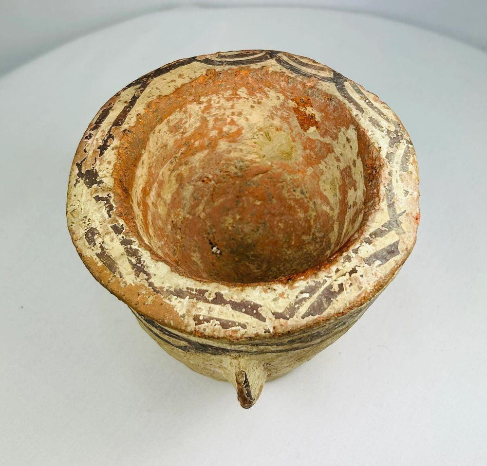 Top view revealing the interior bowl of an Islamic Afghan terracotta mortar