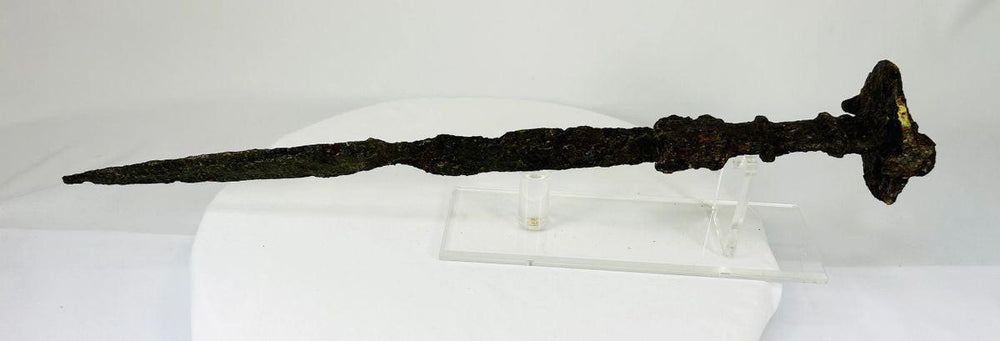 Iron Age Luristan double-edged sword ribbed grip and lion-head disc