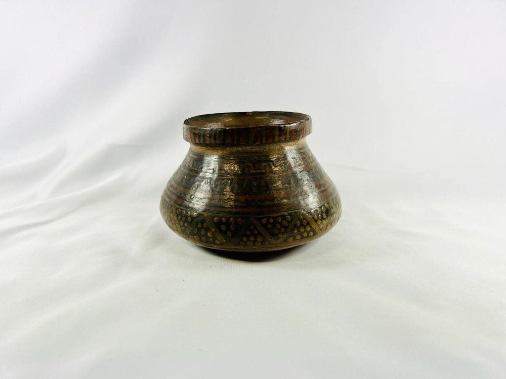 Ancient Mesoamerican ceramic jar with decorative geometric bands and flaring rim, circa 1500 BCE–1521 CE.