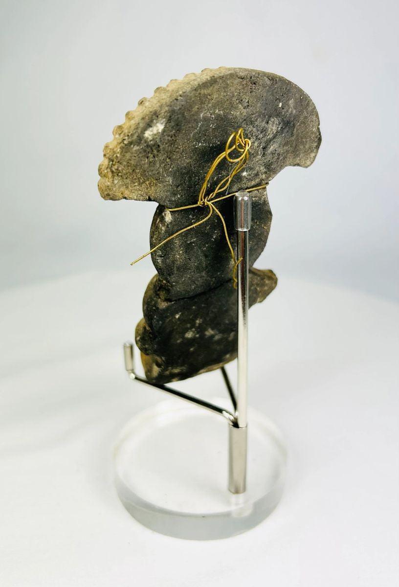 Rear view highlighting the hand-modeled terracotta construction of a Pre-Columbian figurine