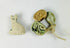 Faience Bastet cat amulet and group of three ancient Egyptian scarabs with glaze and hieroglyphic bases