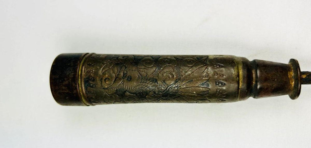 Late Qing Dynasty Chinese temple candle holder showing engraved phoenix and floral motifs
