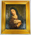 Historic oil painting verso with gallery provenance label and visible canvas wear.
