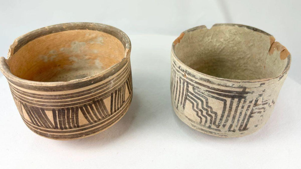 Archaeological Indus Valley terracotta vessels with geometric decoration
