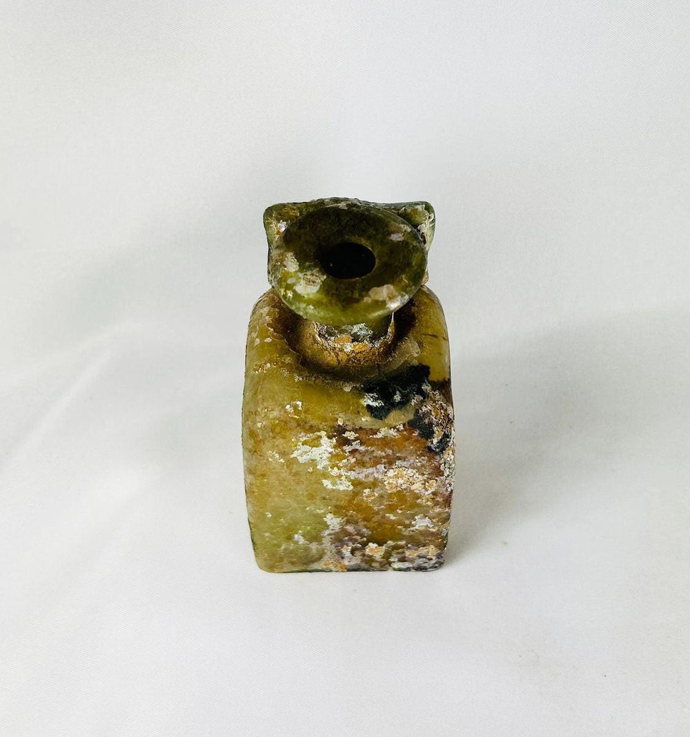 1st century Roman glass bottle square body cylindrical neck flaring rim