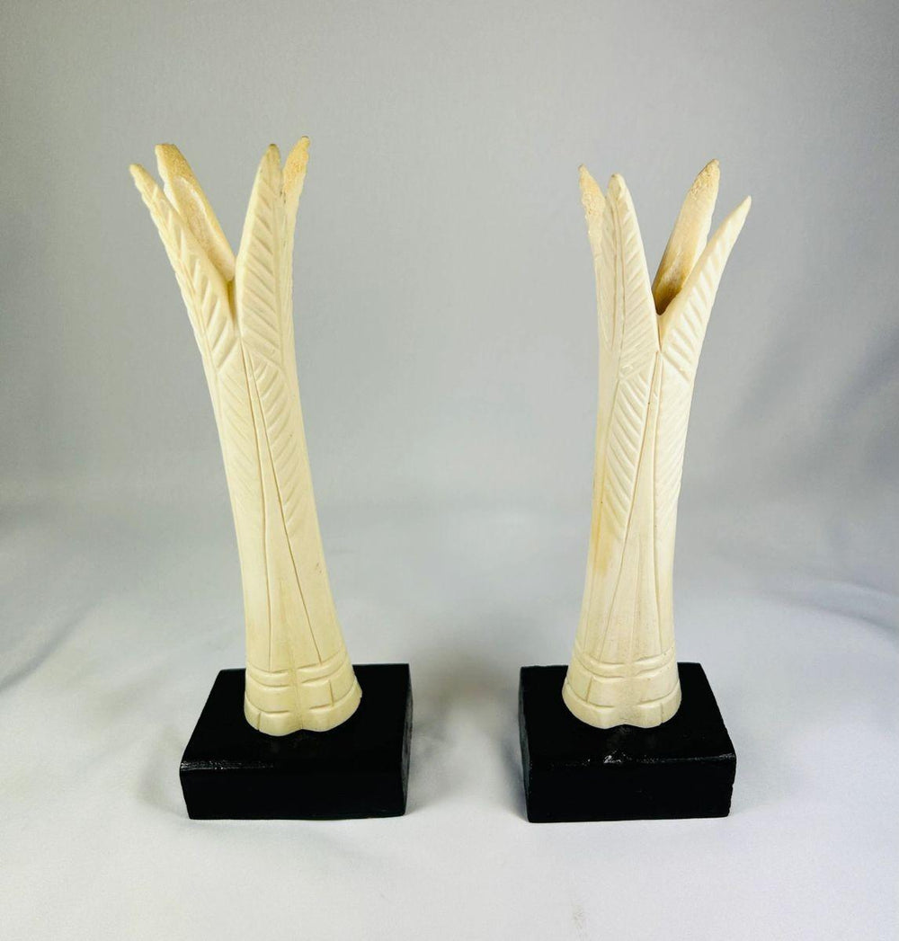 Pair of antique Egyptian ivory sistrum handles, Third Intermediate Period, 1070–664 BCE, decorative carvings