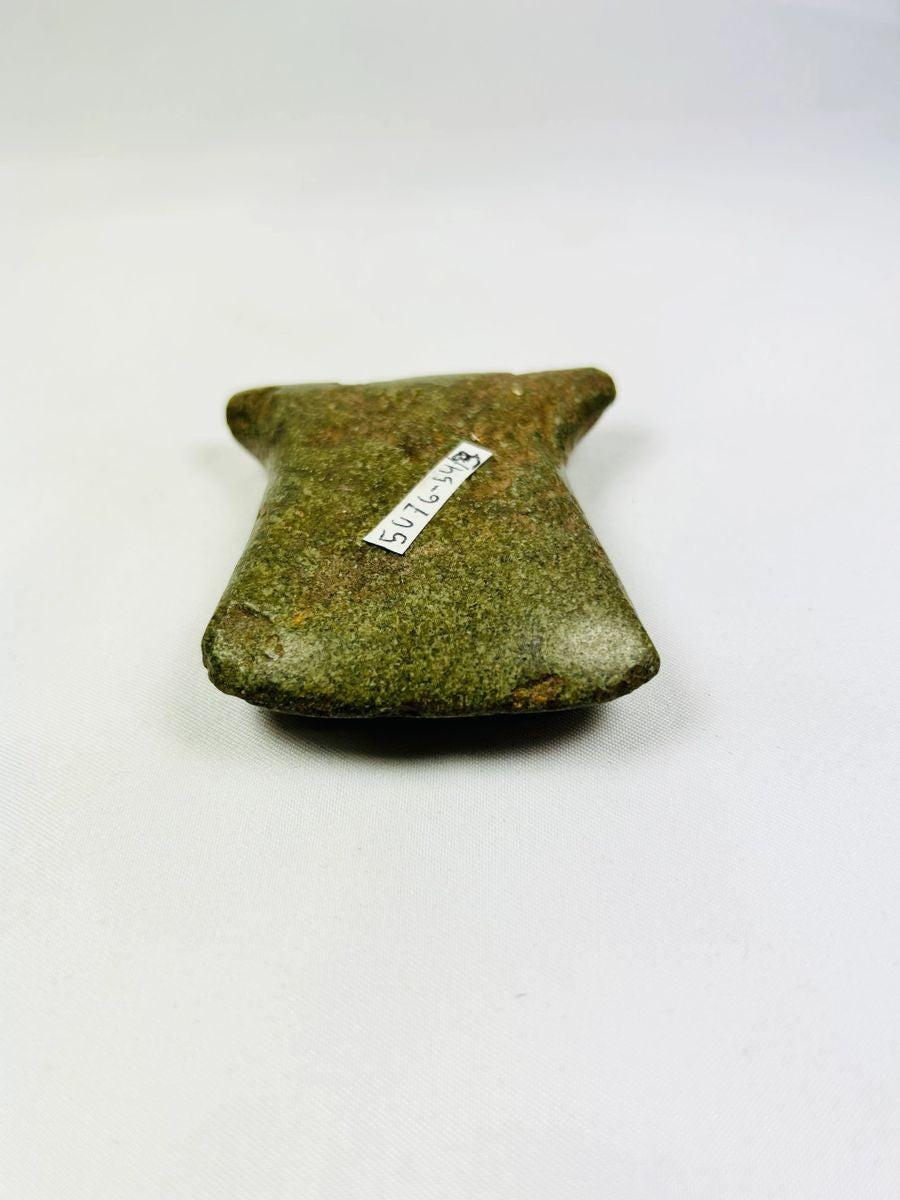Small Pre-Columbian Andean notched stone axe, 500–1500 CE, Ecuador/Peru, used for woodworking and agriculture.