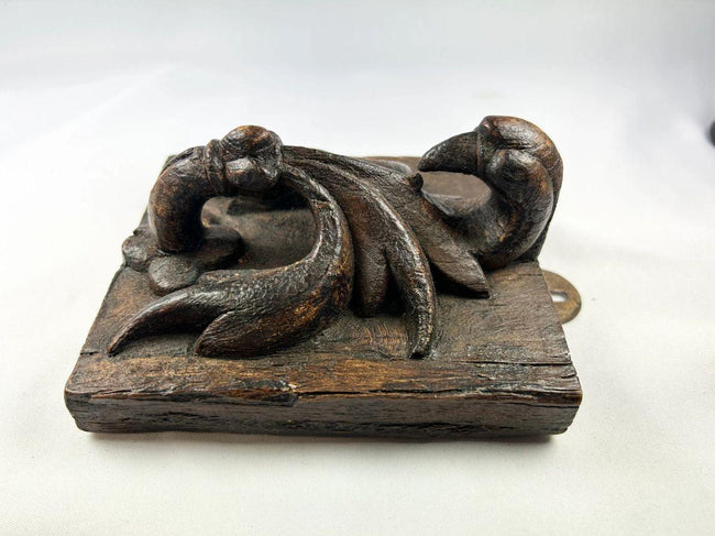 Antique 16th century Christian devotional wood panel with pelican feeding her young, symbolic of Christ’s sacrifice