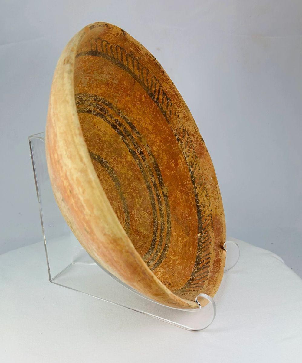 Harappan terracotta dish showing concentric circles and symbolic painted motifs.