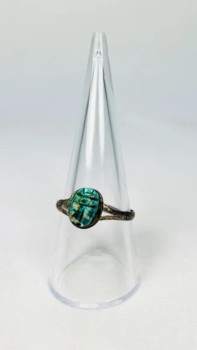 ancient egyptian scarab ring turquoise faience bronze band