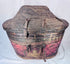Himalayan leather-clad lidded basket with aged red and ochre decoration