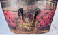 Domed lid of Himalayan painted hide storage basket with iron hardware