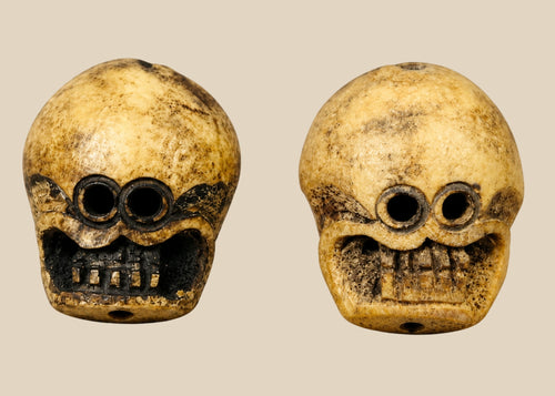 A Pair of Rare Large Tibetan Kapala Citipati Beads | 18th-19th Century