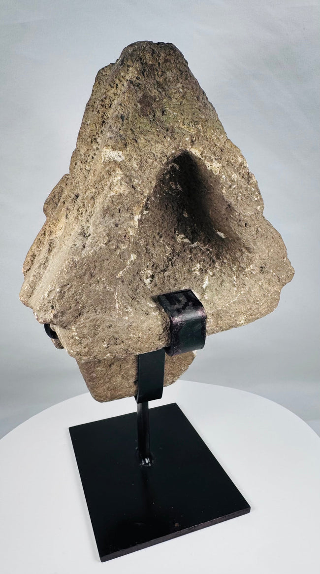 Historic African carved stone figure head with rough reverse and aged patina