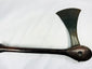 African Luba courtly prestige axe with decorated iron blade and richly patinated wooden handle