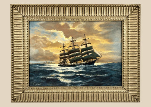 Alfred Gabali oil painting Ships That Pass In The Night tall ship sunset seascape