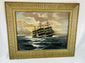 Alfred Gabali ‘Ships That Pass In The Night’ oil on canvas board, 1958, maritime painting depicting passing ships at sea with expressive brushwork, signed lower left with dedication on verso