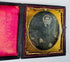 Antique photographic portrait with an embossed sailing ship presentation case
