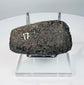 Ancient South American ground stone axe with dark mottled patina and archaeological collection number, 200–800 CE.
