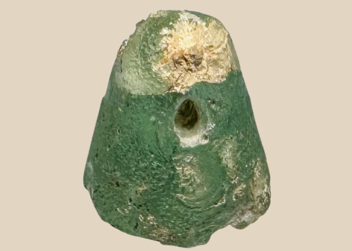 Ancient Near Eastern blue-green glass stamp seal with rounded gumdrop form