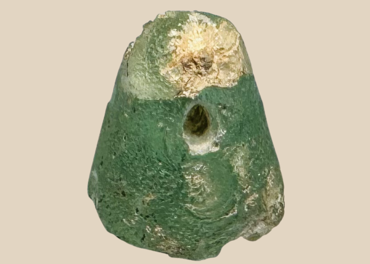 Ancient Near Eastern blue-green glass stamp seal with rounded gumdrop form