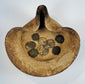 Museum-comparable terracotta saucer-shaped oil lamp from Carthage with bronze coins