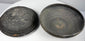 Ancient Chinese gray pottery covered bowl displayed open with lid and lower vessel side by side, showing the fitted two-part construction.