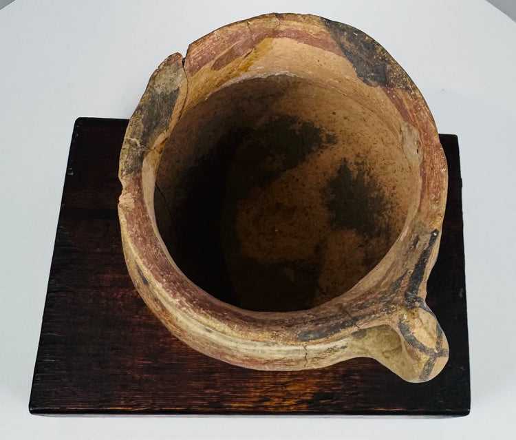 Museum-quality Chinese Neolithic painted pottery vessel with geometric ornamentation