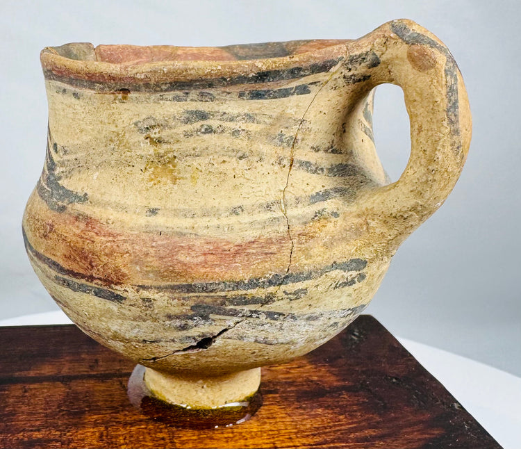 Ancient Northwest Chinese terracotta vessel with weathered painted decoration