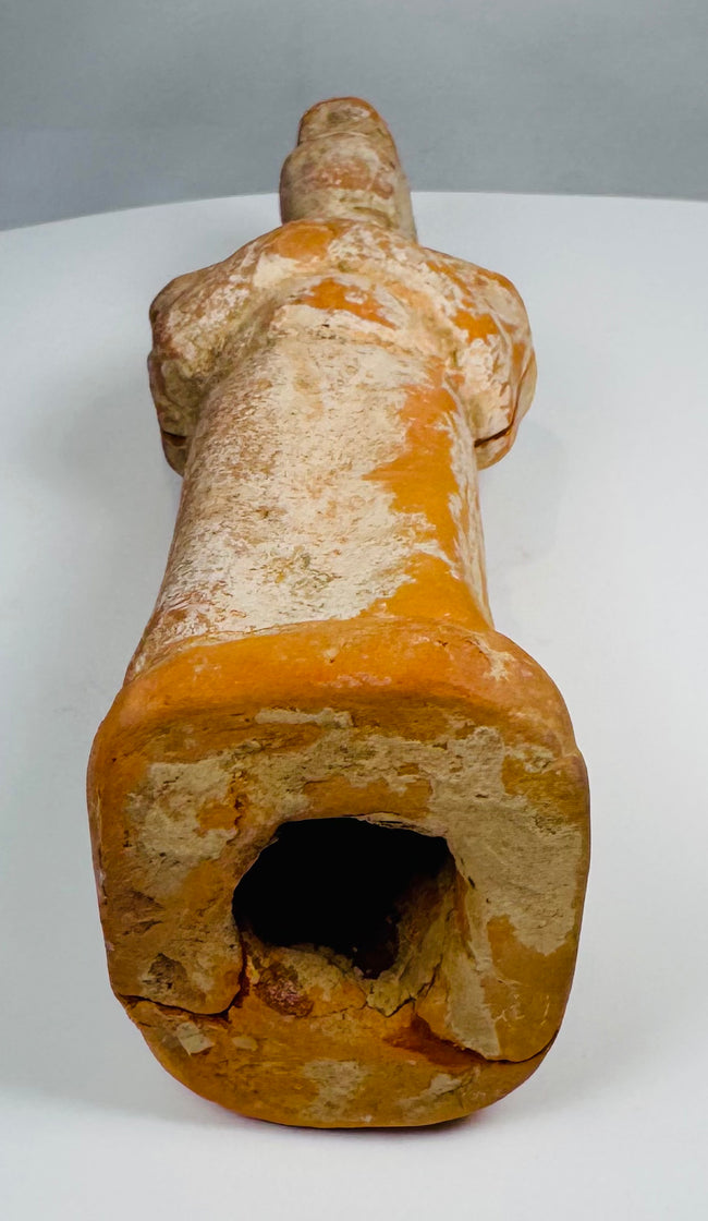 Chinese court attendant burial figure with mineral deposits and pigment loss