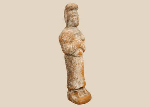 Ancient Tang Dynasty terracotta court lady standing in a long robe